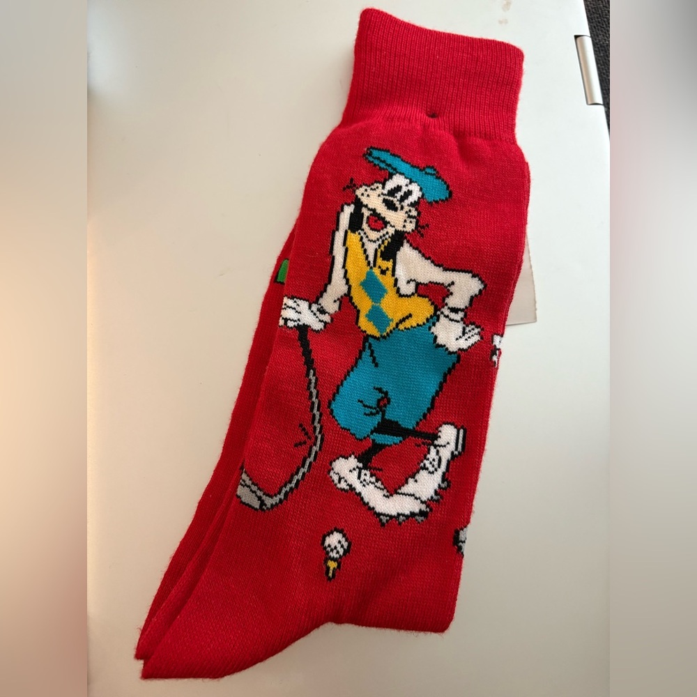 Vtg Nwt Disney Goofy Sports Golf Theme Socks Red Mens 10-13